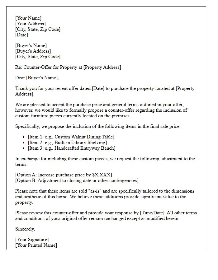 Counter-Offer Custom Furniture Inclusion Letter