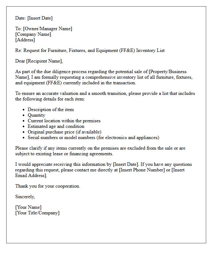 Pre-Sale Furniture and Fixture Inventory Request Letter