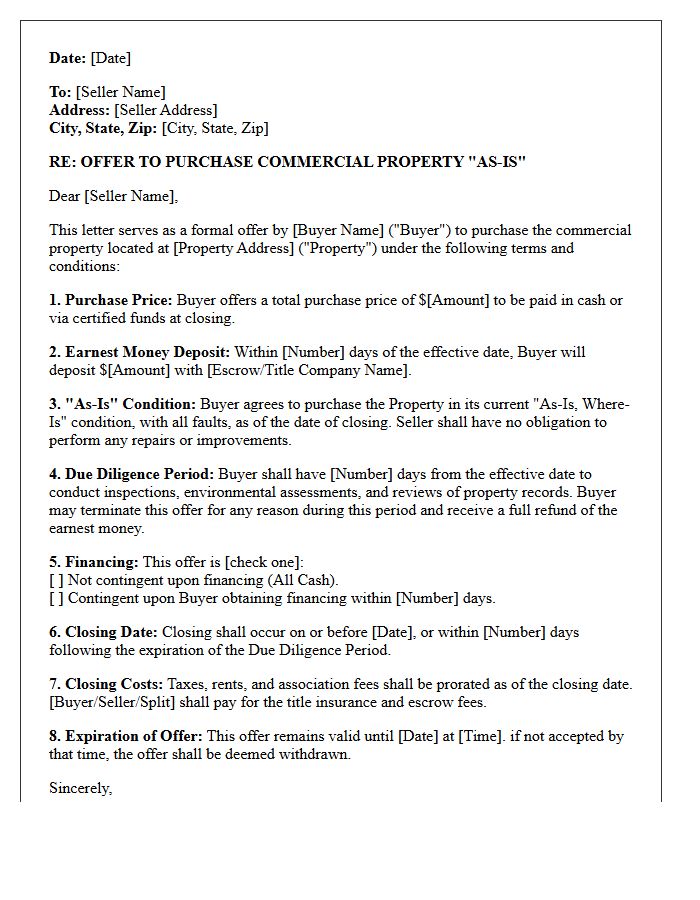 Commercial As-Is Property Purchase Offer Letter
