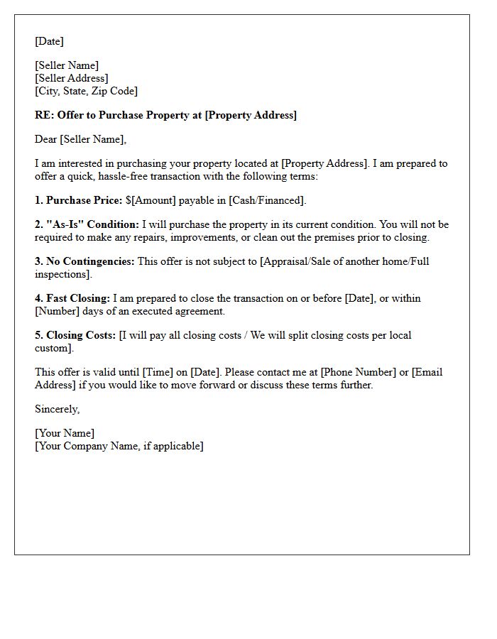 Quick-Closing As-Is Property Purchase Offer Letter