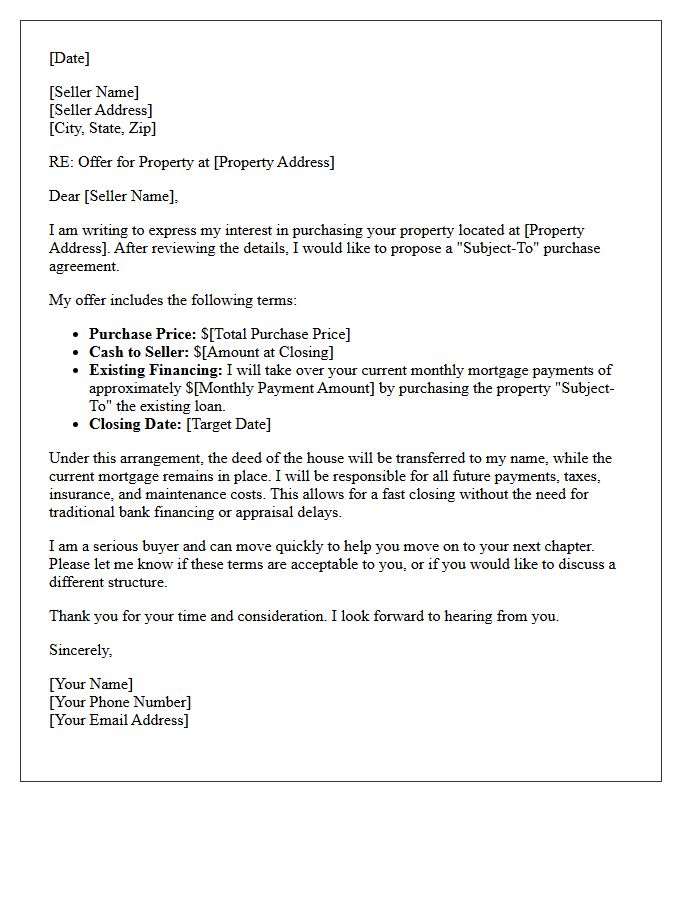 Subject-To Existing Financing Offer Letter Introduction