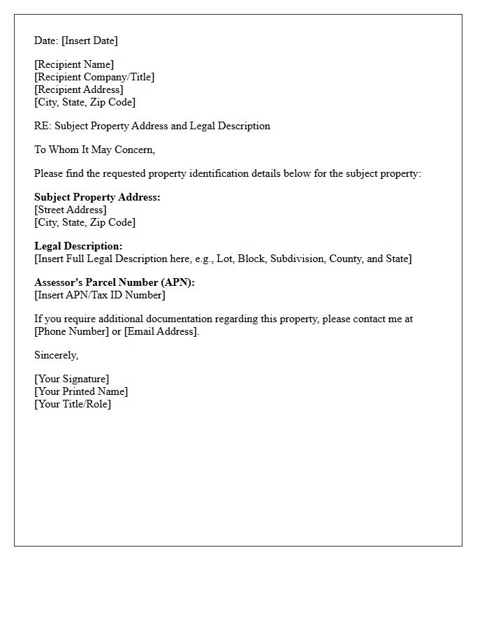 Subject Property Address and Legal Description