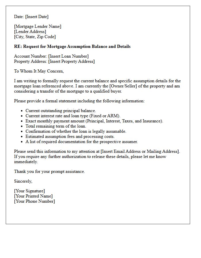 Existing Mortgage Balance Assumption Details