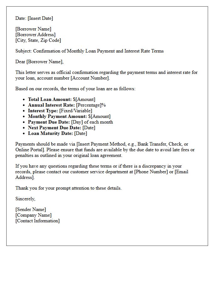 Monthly Loan Payment and Interest Rate Terms