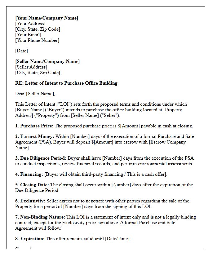 Office Building Letter of Intent to Purchase