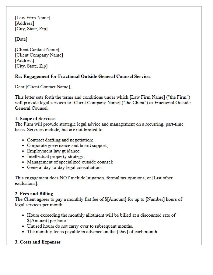 Fractional Outside General Counsel Engagement Letter