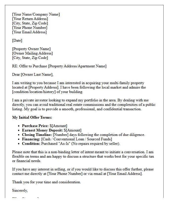 Initial Direct Offer Letter for Multi-Family Investment Property
