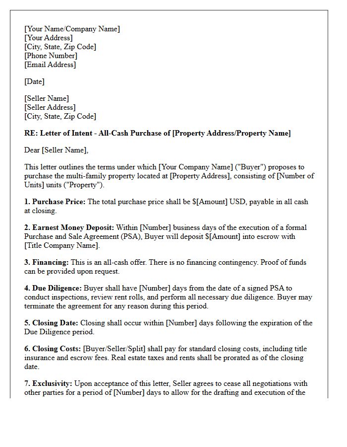 All-Cash Offer Letter for Multi-Family Real Estate Investment