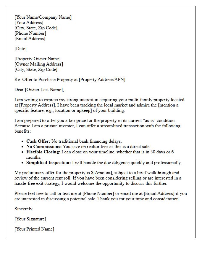 Off-Market Multi-Family Property Investment Offer Letter