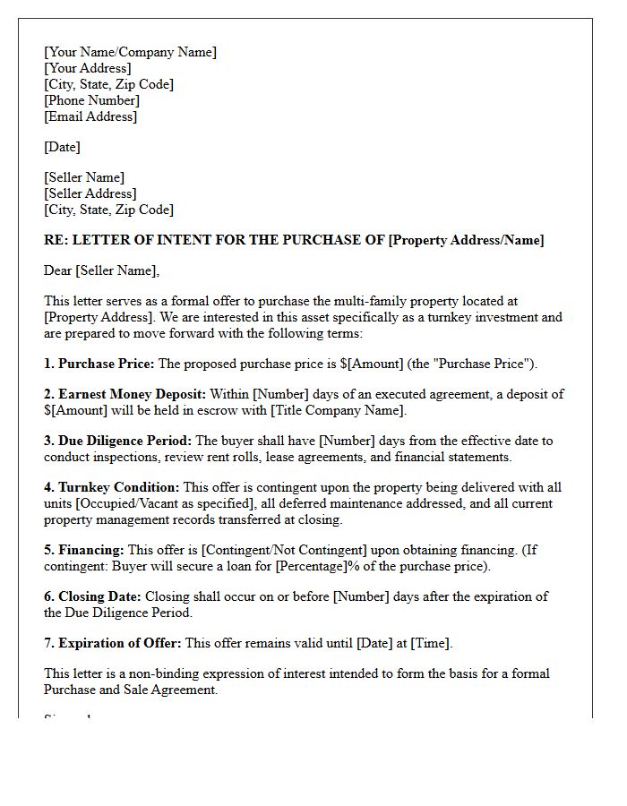 Turnkey Multi-Family Property Investment Offer Letter