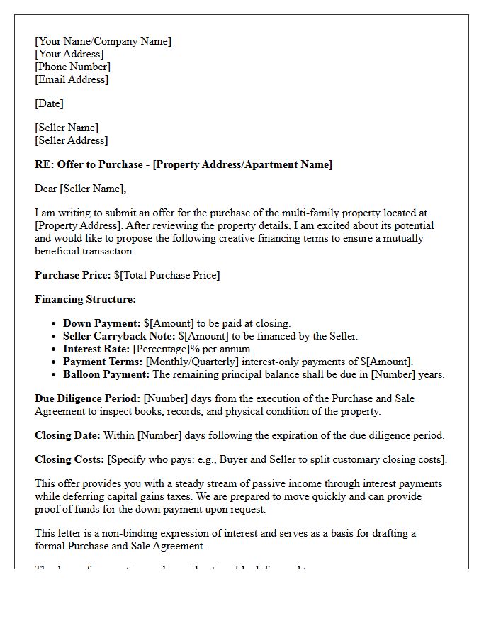 Creative Financing Multi-Family Investment Offer Letter