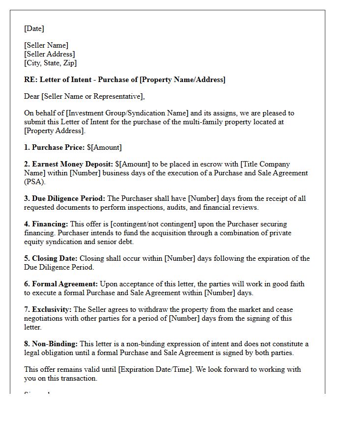 Syndication Multi-Family Property Investment Offer Letter