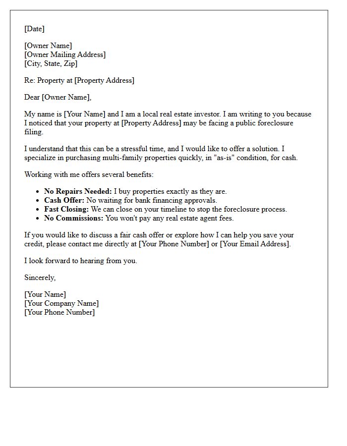 Pre-Foreclosure Multi-Family Investment Offer Letter