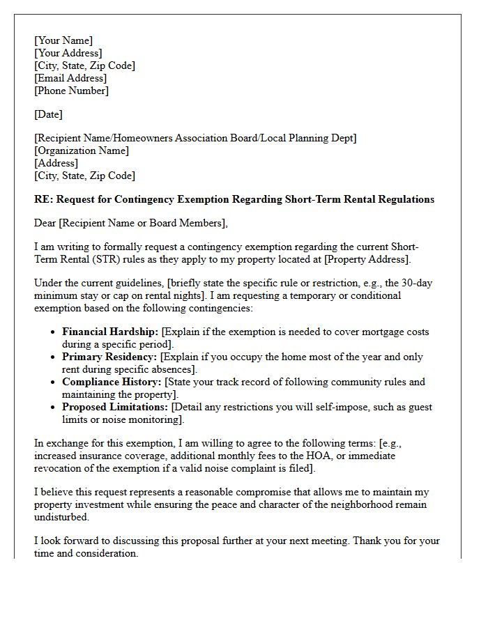 Short-Term Rental Rule Contingency Exemption Negotiation Letter