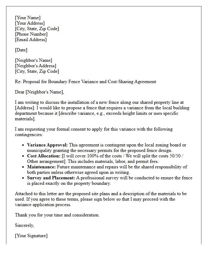 Property Boundary Fence Variance Contingency Request Letter