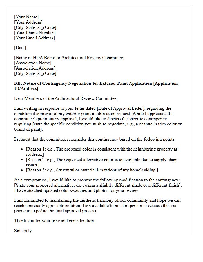 Exterior Paint Modification Contingency Approval Negotiation Letter