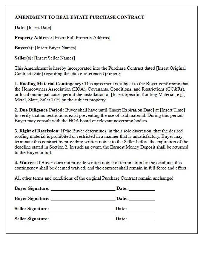 Roofing Material Restriction Contingency Amendment Letter