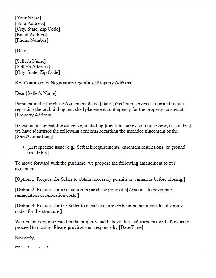 Outbuilding And Shed Placement Contingency Negotiation Letter