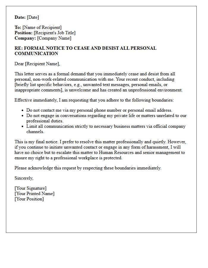 Workplace Communication Prohibition Cease and Desist Letter