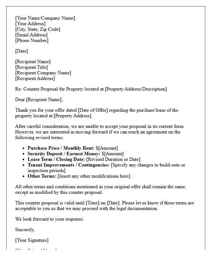 Commercial Property Offer Rejection and Counter Proposal Letter