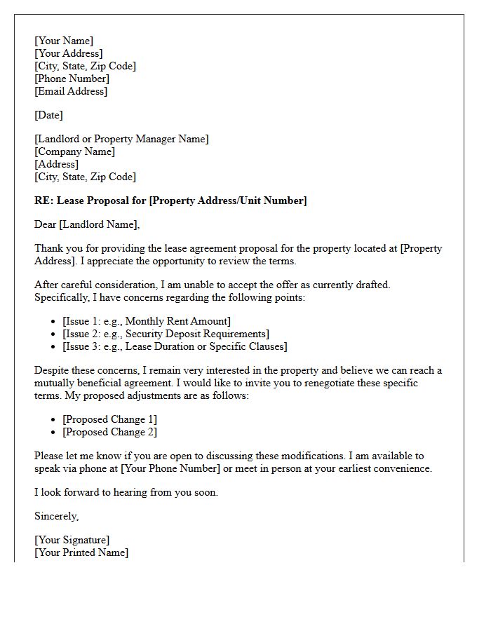 Lease Agreement Offer Rejection and Renegotiation Invitation Letter