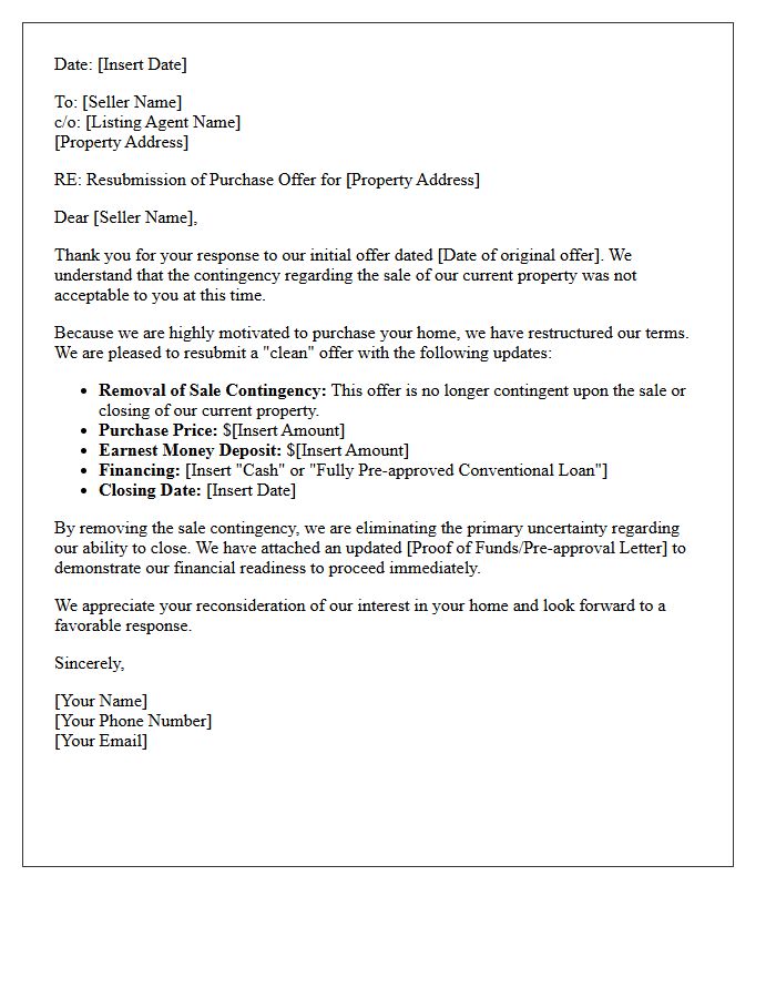 Property Contingency Rejection and Clean Offer Resubmission Letter