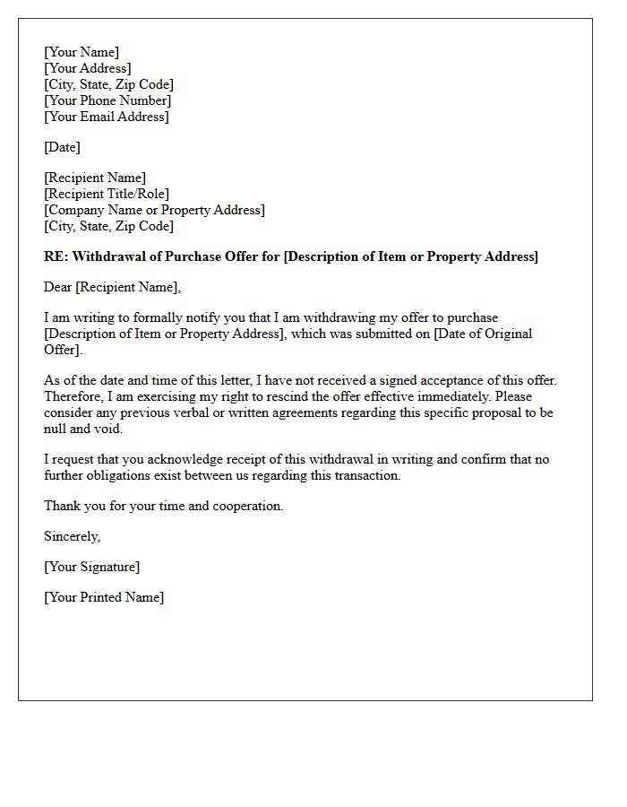 Formal Withdrawal of Purchase Offer Letter
