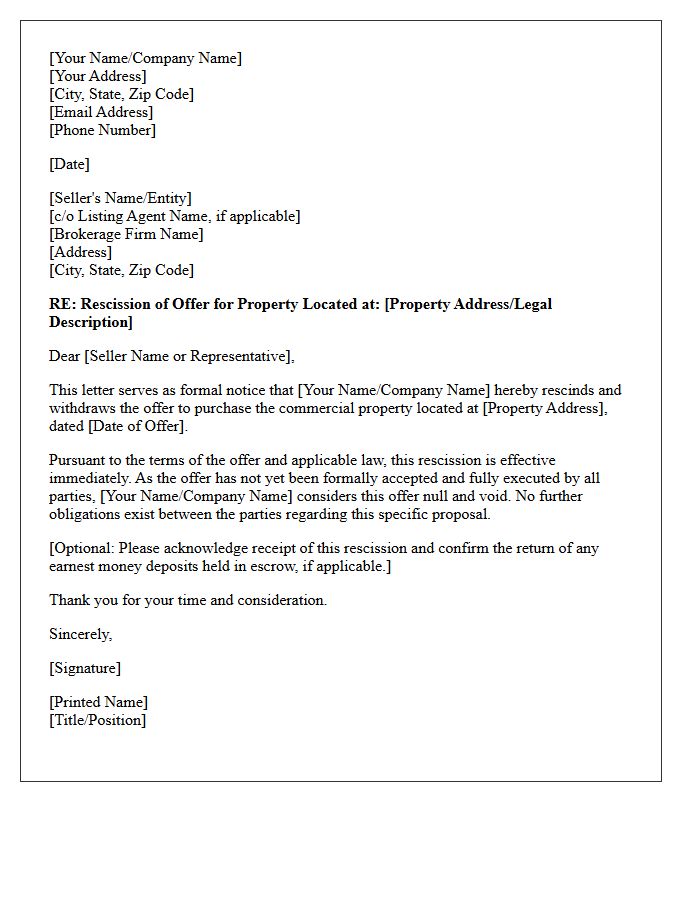 Commercial Real Estate Offer Rescission Letter