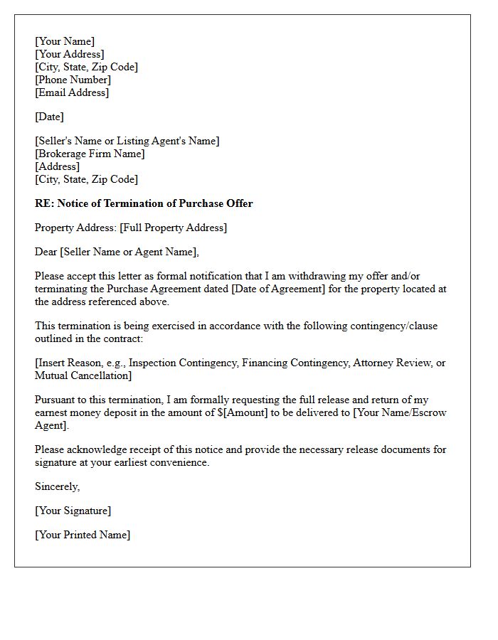 Real Estate Purchase Offer Termination Letter