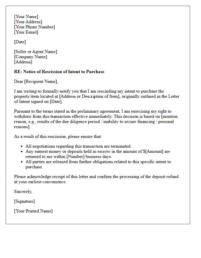 Formal Rescission of Purchase Intent Letter