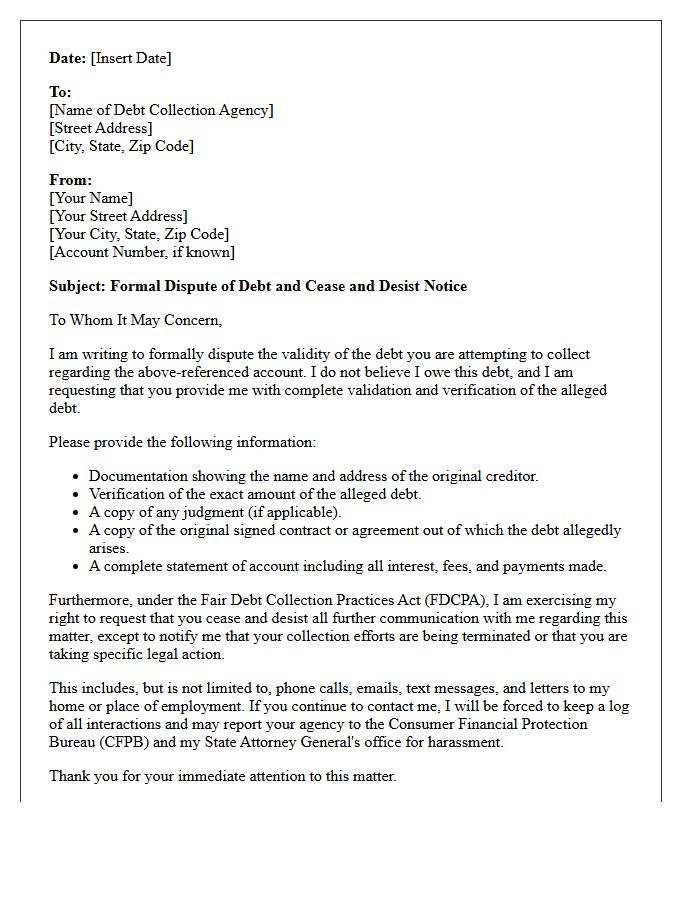 Disputed Debt and Harassment Cease and Desist Letter