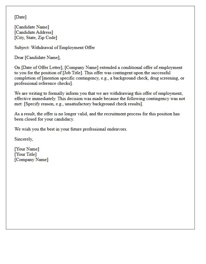 Contingency Based Offer Withdrawal Letter
