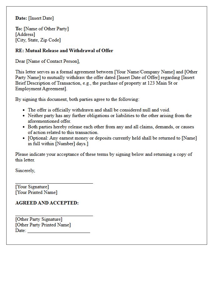 Mutual Release and Offer Withdrawal Letter