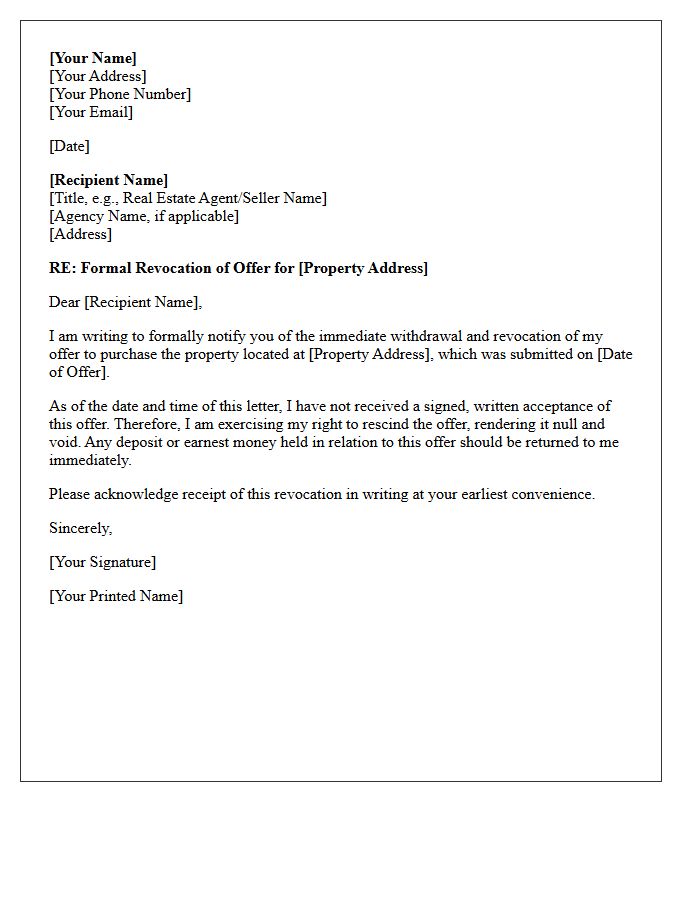 Formal Property Offer Revocation Letter