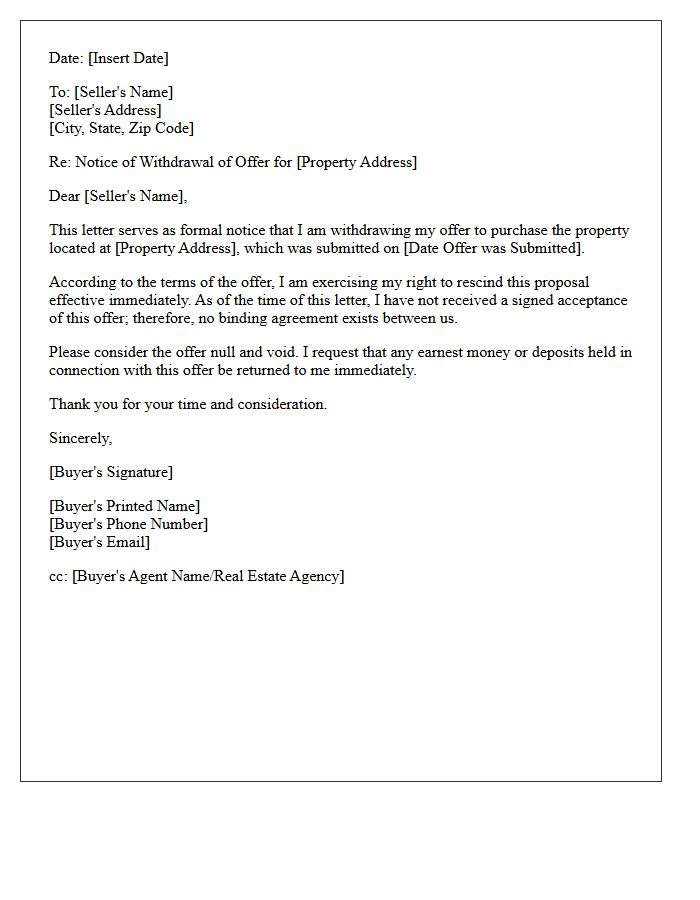 Buyer Intent to Withdraw Offer Letter