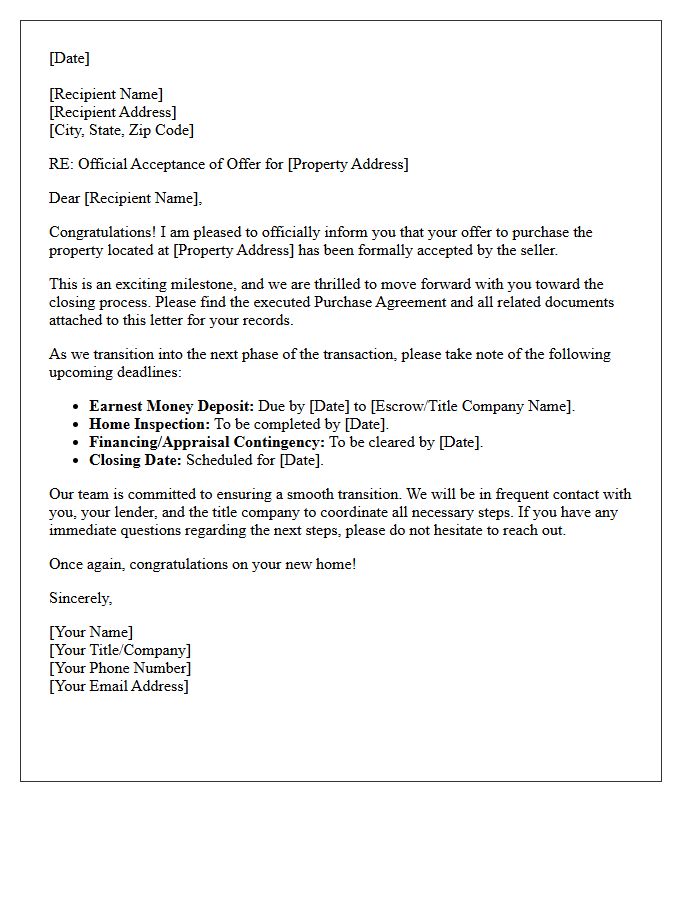 Official Letter of Congratulations for Your Accepted Home Offer