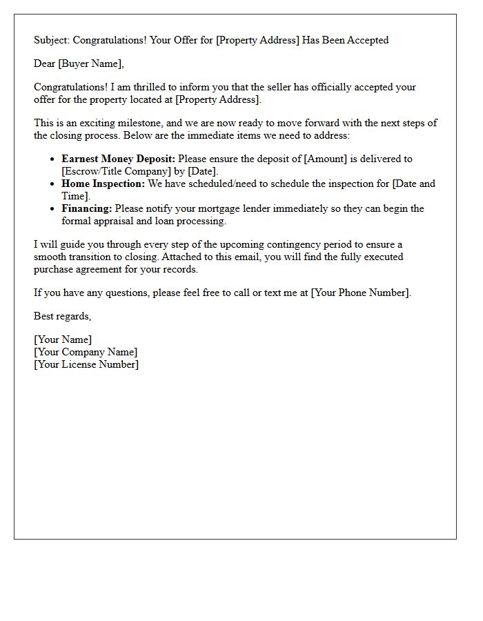 Buyer Congratulations Letter for Accepted Property Offer