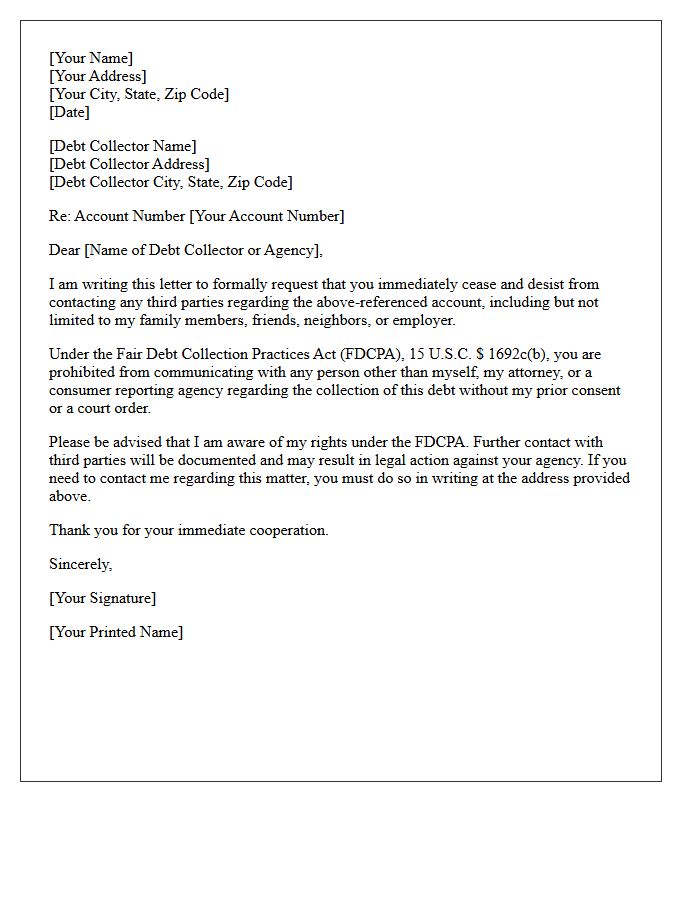 Third-Party Contact Prohibition Cease and Desist Letter
