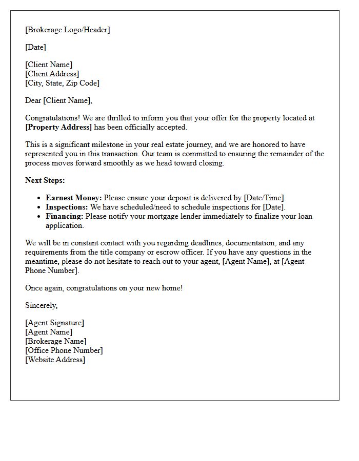 Brokerage Letter of Congratulations for Your Accepted Offer
