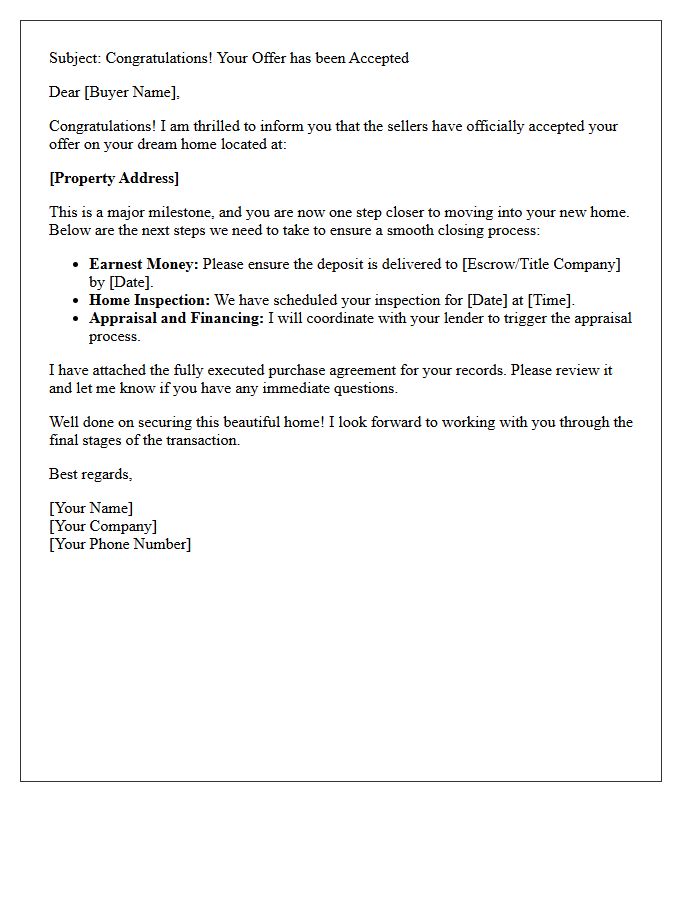 Dream Home Accepted Offer Congratulations Letter