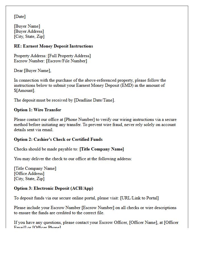 Title Company Earnest Money Submission Instruction Letter