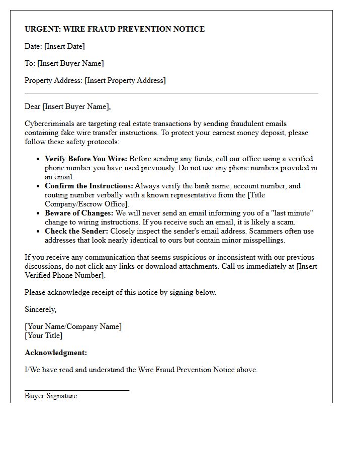Wire Fraud Prevention Earnest Money Instruction Letter