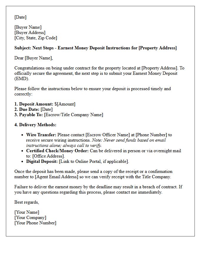 Next Steps Earnest Money Deposit Instruction Letter