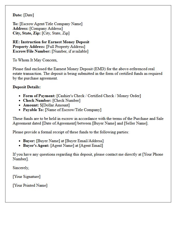Certified Funds Earnest Money Deposit Instruction Letter