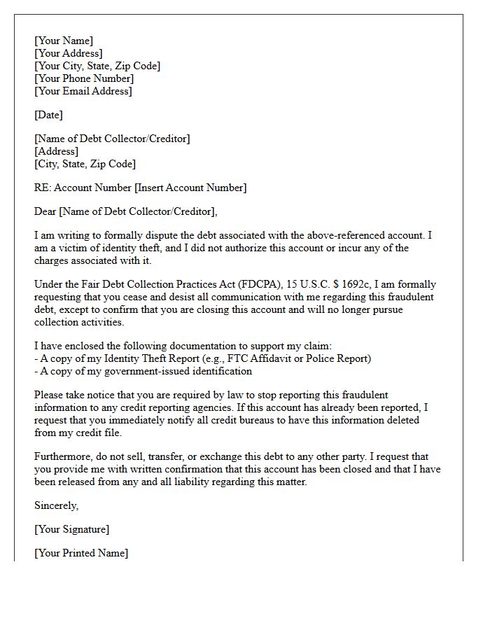 Identity Theft Fraudulent Debt Cease and Desist Letter