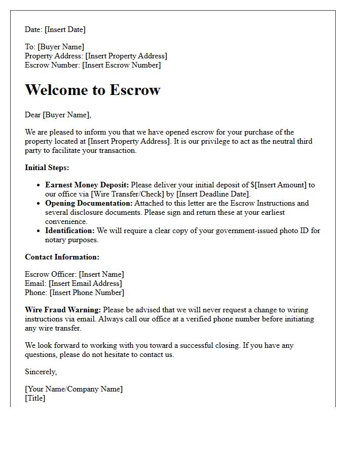 Welcome to Escrow Letter to the Buyer