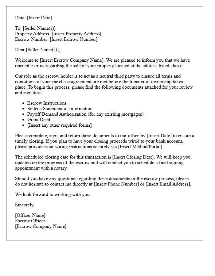 Welcome to Escrow Letter to the Seller