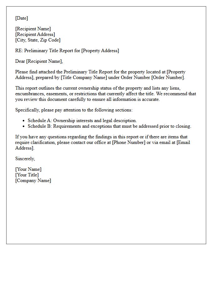 Preliminary Title Report Delivery Letter