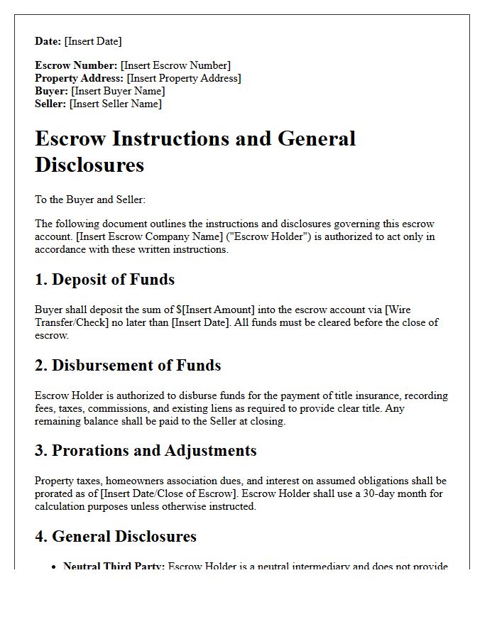Escrow Instructions and Disclosures Letter