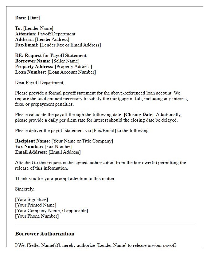 Request for Seller Payoff Information Letter